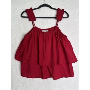 Hayden Los Angeles Womens Sz S  Red Top Adj Straps Tiered Ruffle